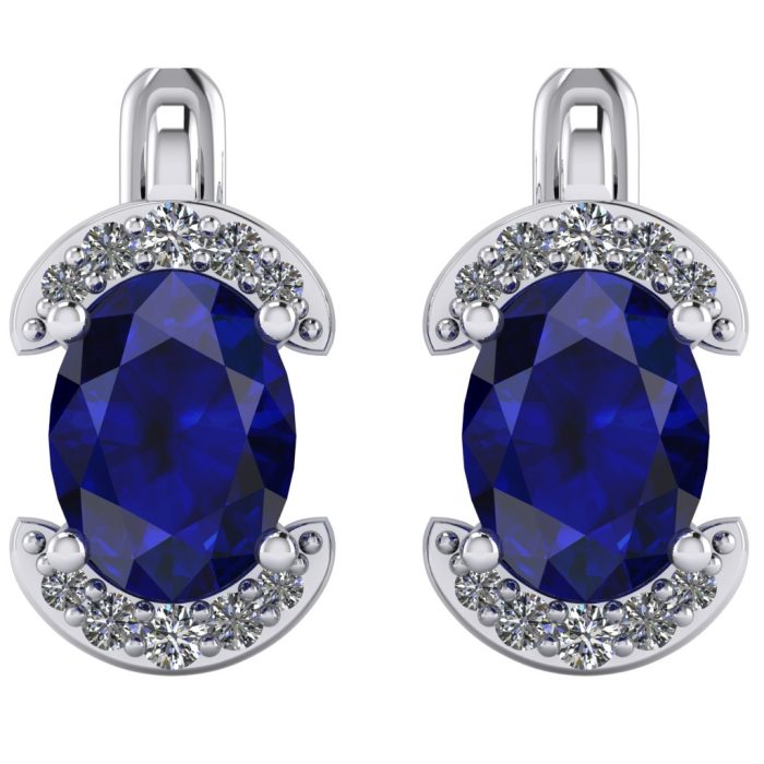 Cercei cu safir albastru si diamante din aur alb eleganti ESC64