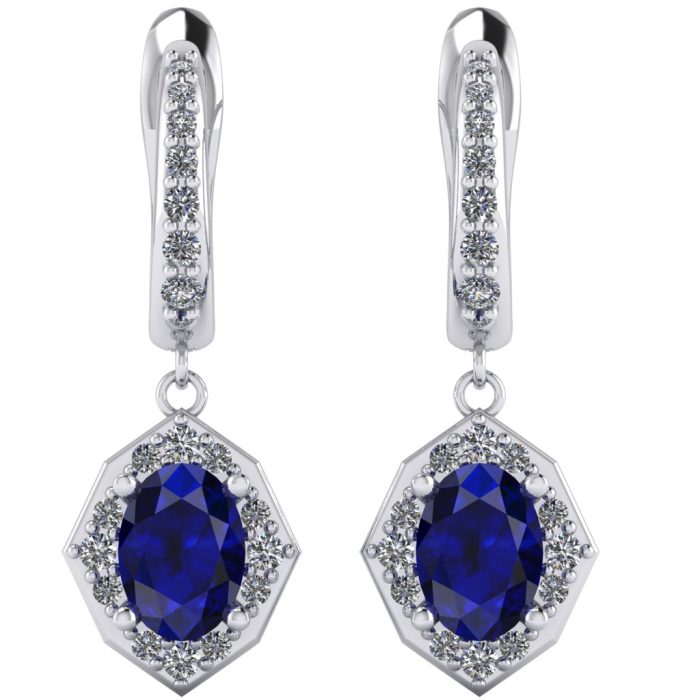 Cercei cu safir oval si diamante din aur drops ESC61