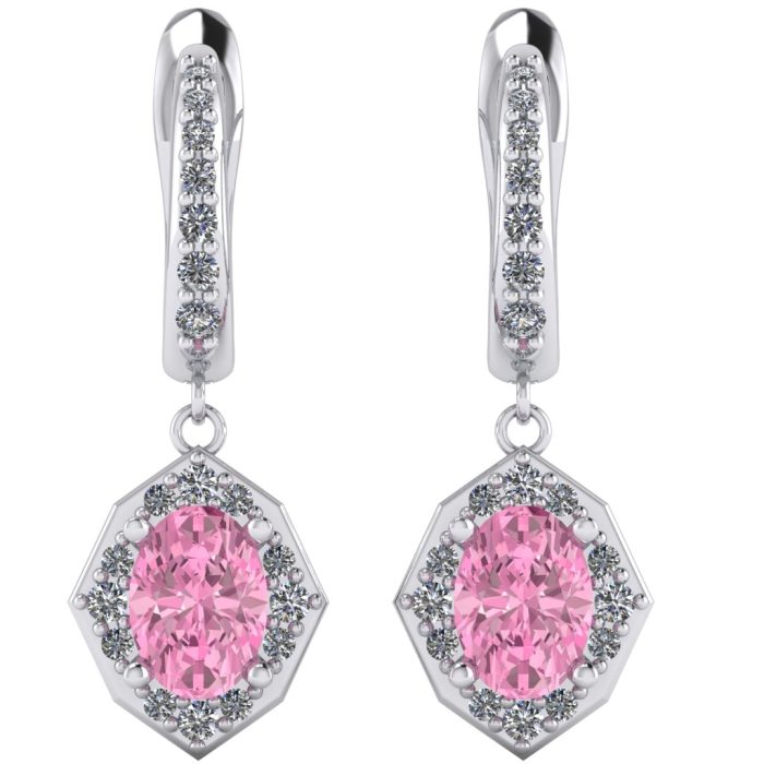 Cercei cu safir roz si diamante din aur alb ESC61