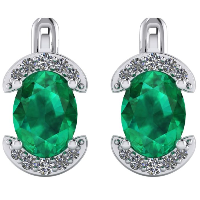 Cercei cu smarald si diamante eleganti din aur alb ESC64
