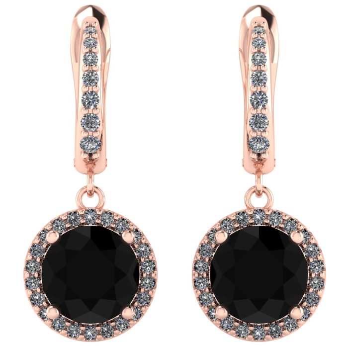 Cercei din aur roz cu diamant negru si diamante ESC62