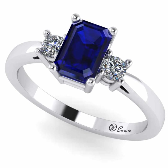 Inel de logodna din aur cu safir albastru emerald si diamante ES153