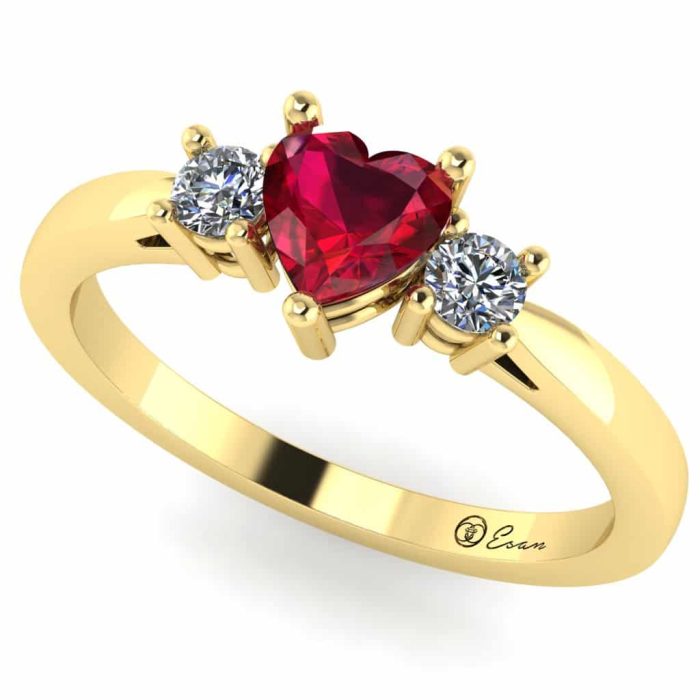 Inel de logodna din aur cu rubin inima si diamante ES153