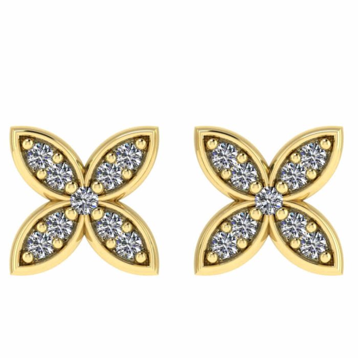 Cercei aur galben 18k model floare cu diamante ESC17