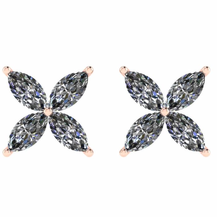 Cercei diamante marquise din aur model floare ESC80