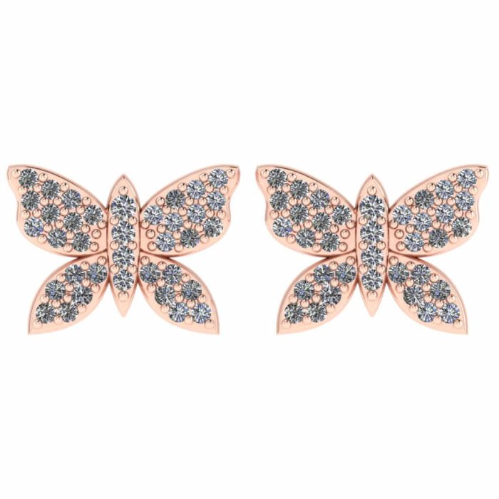 Cercei fluture cu diamante incolore din aurroz ESC16