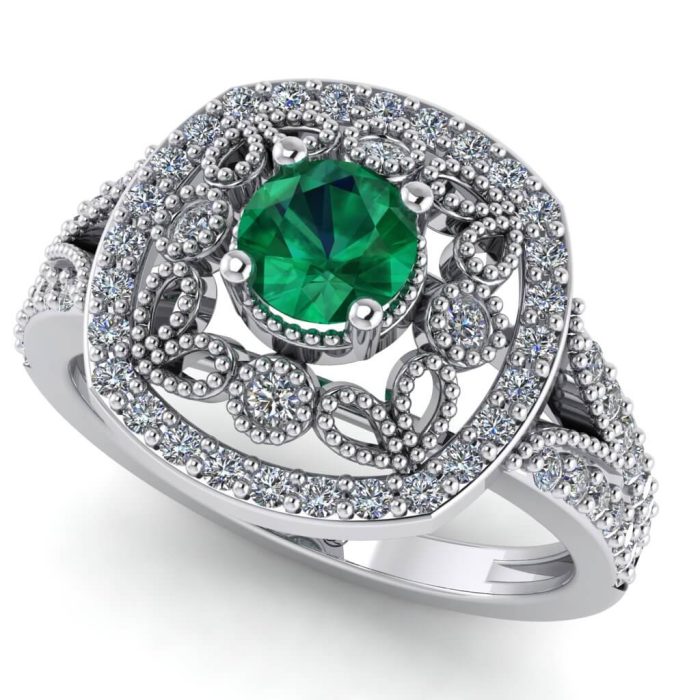 Inel logodna smarald si diamante aur vintage ES242