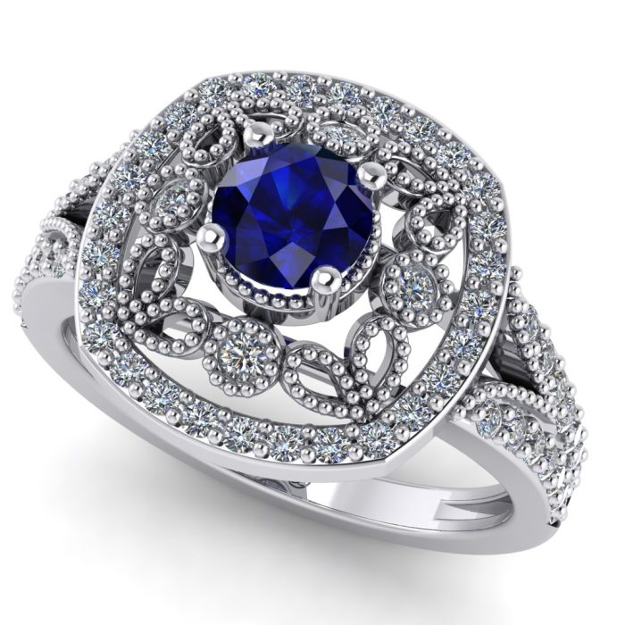 Inel logodna cu safir si diamante aur anturaj vintage ES242
