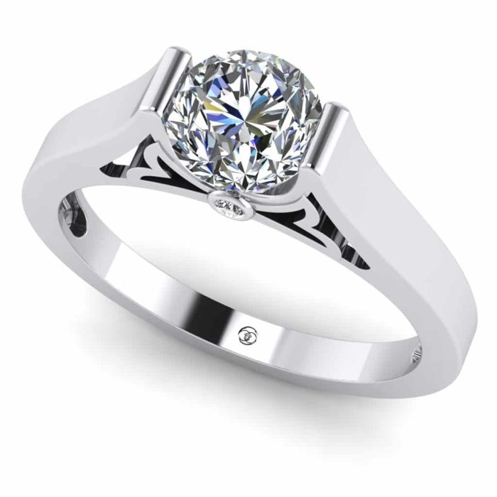 Inel logodna diamant rotund din aur floral ES263