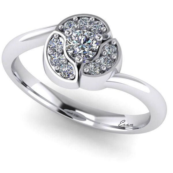 Inel logodna diamant rotund anturaj floare ES162