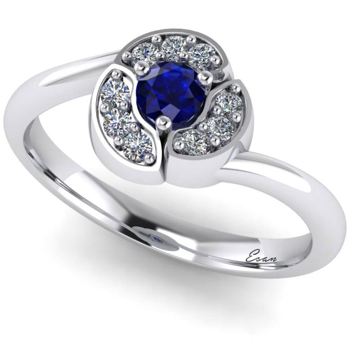 Inel logodna safir si diamante aur alb model floare ES162