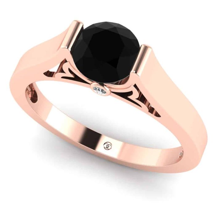 Inel logodna diamant negru rotund din aur floral ES263