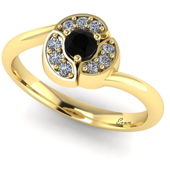Inel logodna aur diamant negru diamante anturaj ES162