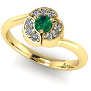 Inel logodna smarald si diamante aur model floare ES162