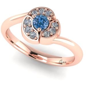 Inel logodna diamant albastru din aur anturaj floral ES162