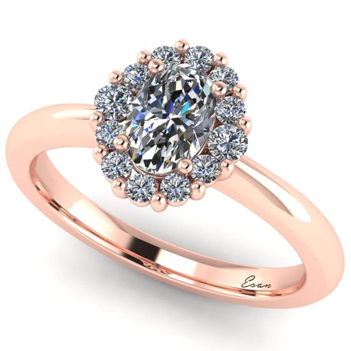 Inel logodna diamant oval si diamante aur anturaj ES195