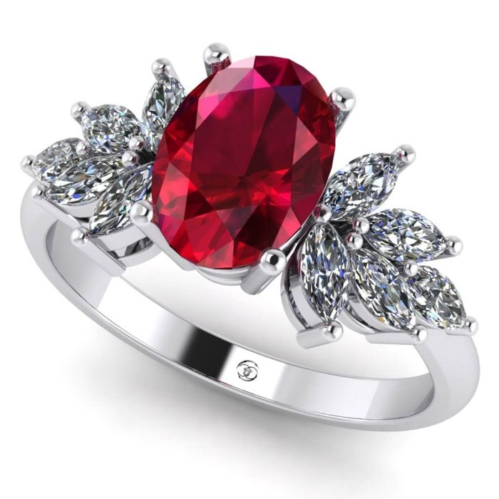 Inel logodna rubin oval si diamante aur18k ES236