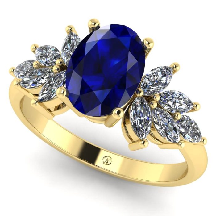 Inel logodna safir albastru oval si diamante aur luxury ES236