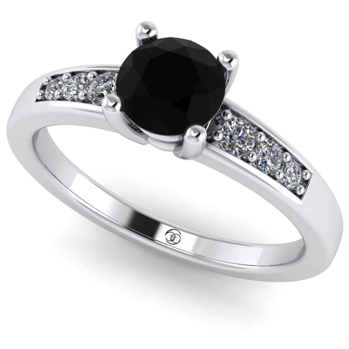 Inel logodna diamant rotund negru si diamante din aur ES230