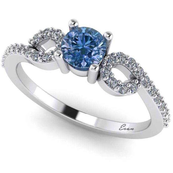 Inel logodna cu diamant albastru rotund si diamante ES192