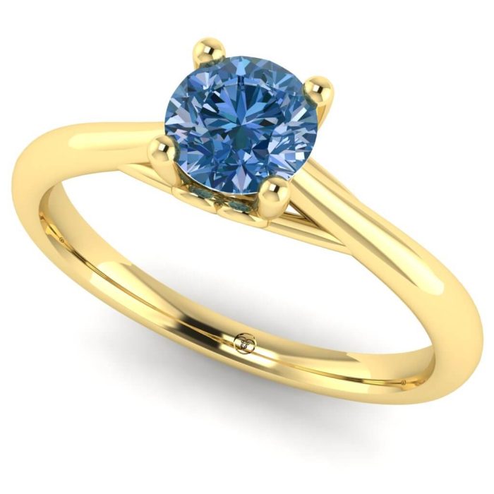 Inel logodna diamant albastru rotund clasic din aur ES231