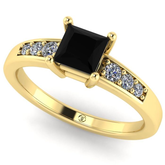 Inel logodna cu diamant patrat negru si diamante din aur ES230