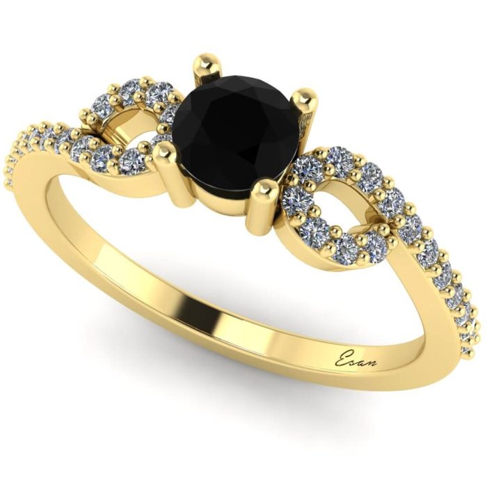 Inel logodna cu diamant negru rotund si diamante ES192