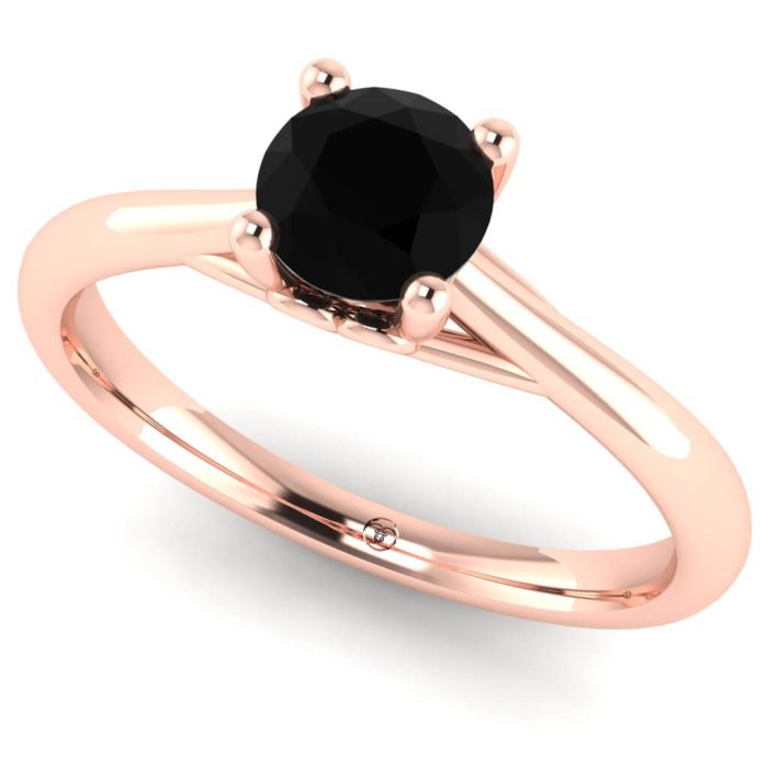 Inel logodna diamant negru rotund clasic din aur ES231