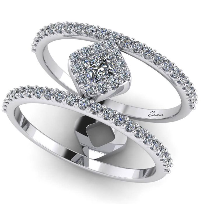 Inel cu diamant patrat si diamante din aur fashion ES182