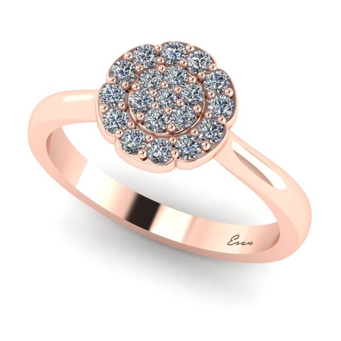 Inel cu diamante din aur model floral pavaj ES193