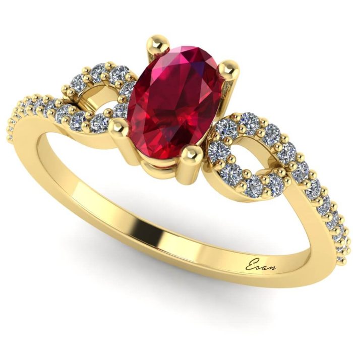 Inel logodna rubin oval si diamante rasucit ES192