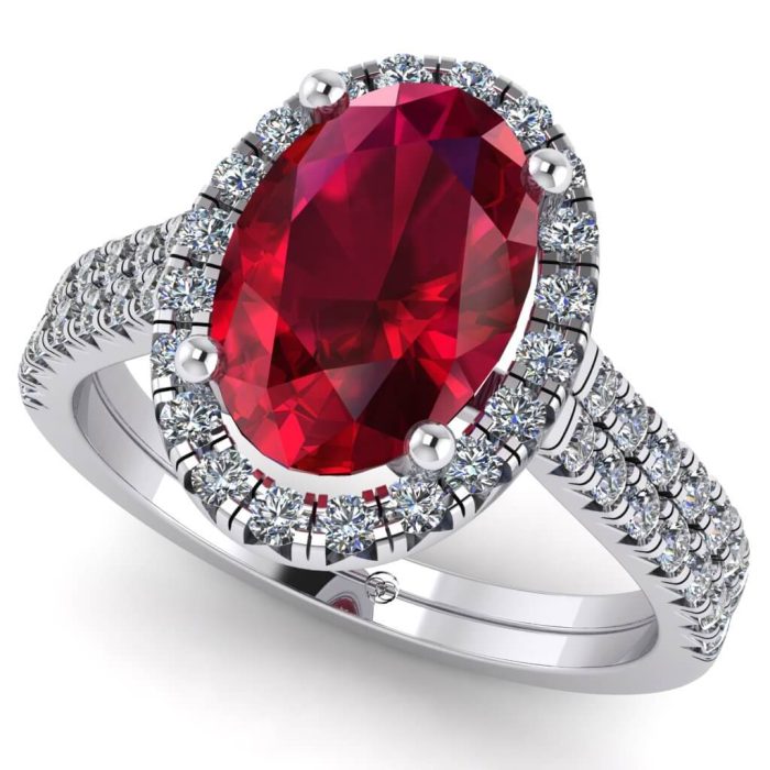 Inel din aur luxury cu rubin oval si diamante ES229