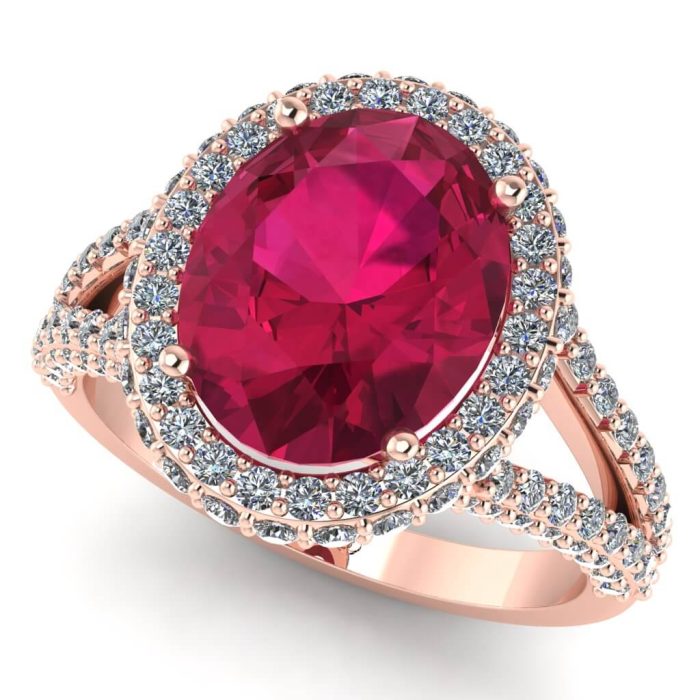 Inel din aur roz luxury cu rubin oval si diamante ES218