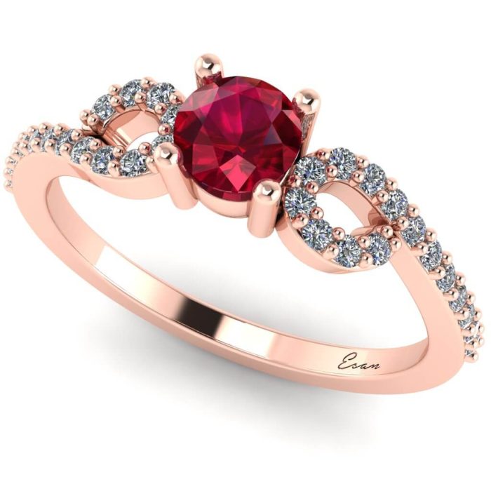 Inel logodna cu rubin rotund si diamante ES192