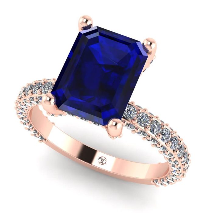 Inel din aur cu safir emerald albastru si diamante luxury ES226