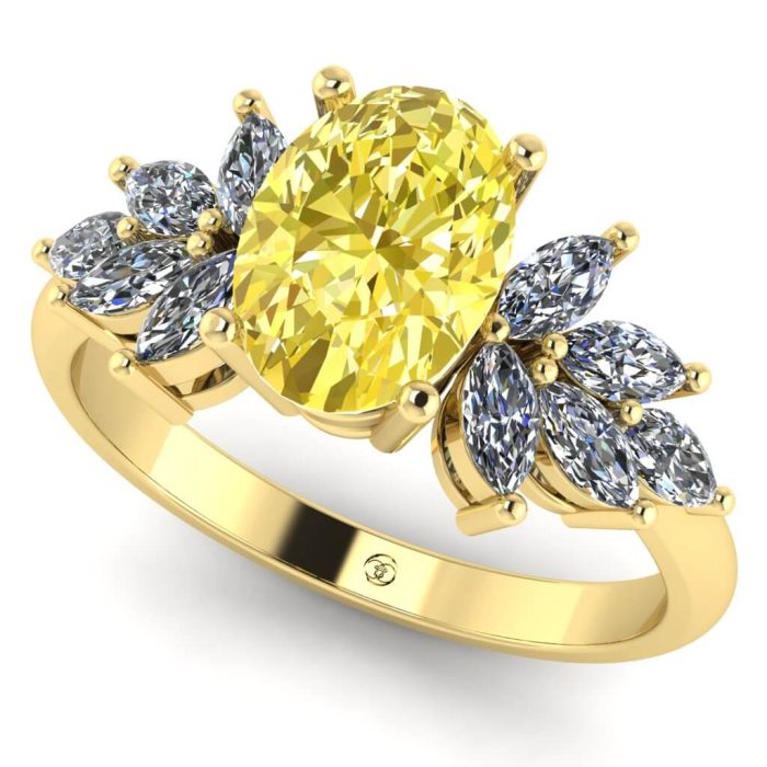 Inel logodna safir galben oval si diamante aur ES236