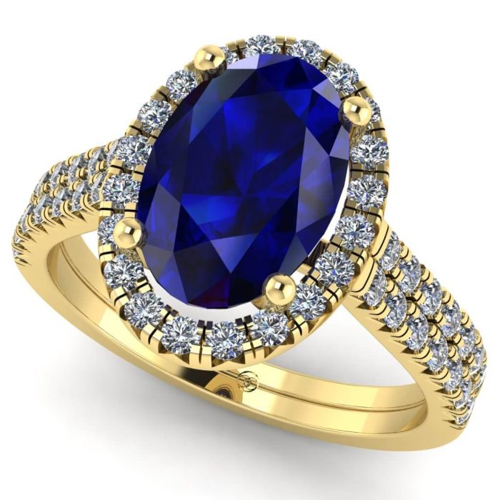 Inel din aur luxury cu safir oval si diamante incolore ES229