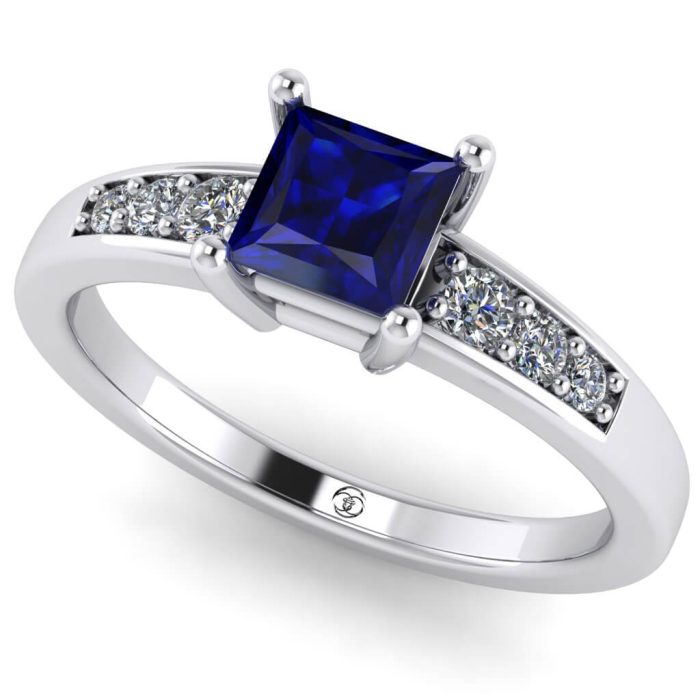 Inel logodna piatra patrata safir si diamante din aur ES230