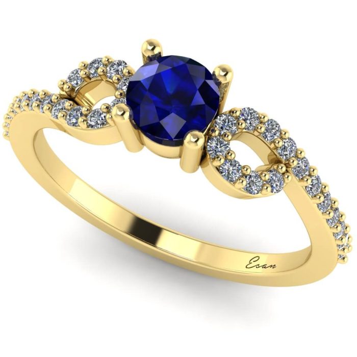 Inel logodna cu safir rotund si diamante ES192