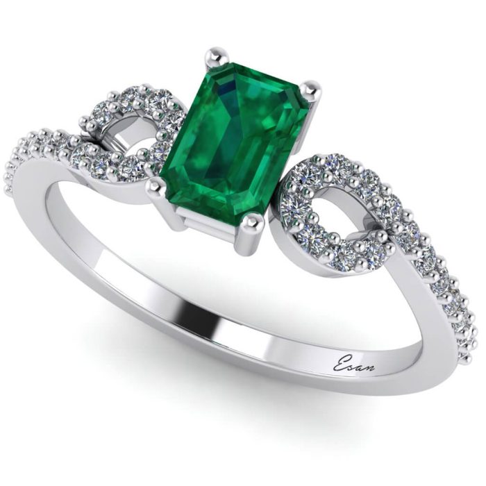 Inel logodna smarald octogon si diamante incolore ES192