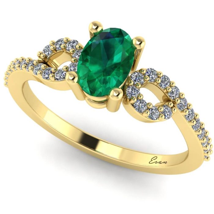Inel logodna smarald oval si diamante rasucit ES192