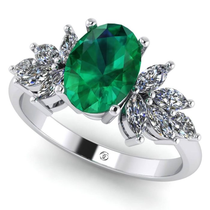 Inel logodna smarald oval si diamante aur luxury ES236