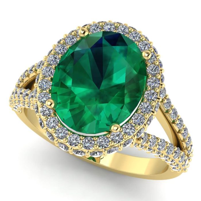 Inel din aur 750 luxury cu smarald oval si diamante ES218