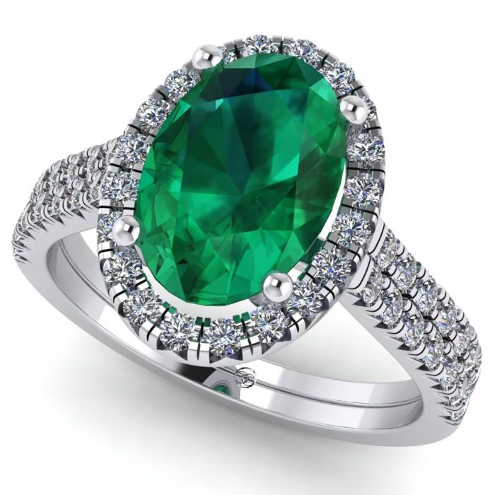 Inel din aur alb luxury cu smarald oval si diamante ES229
