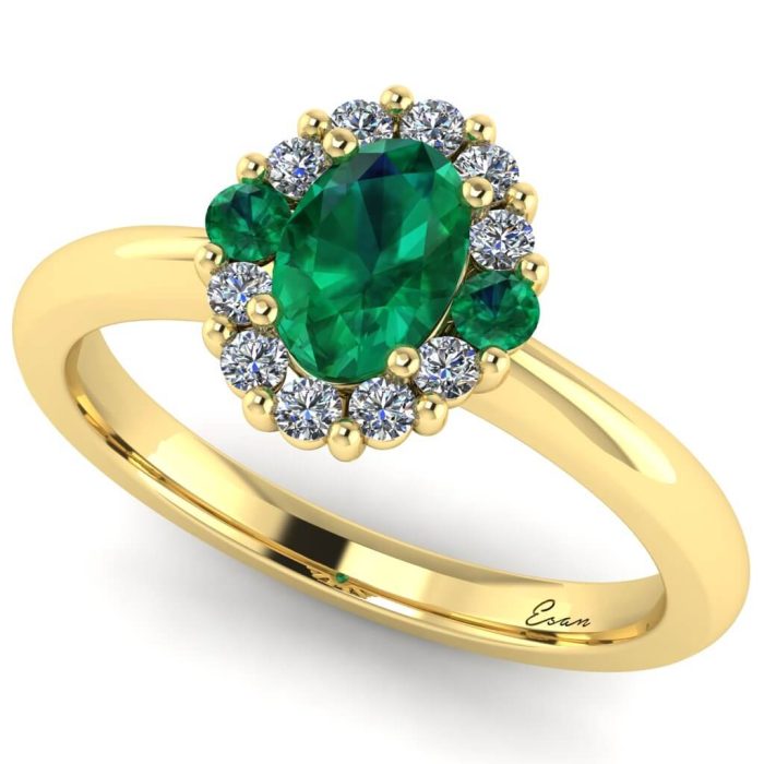 Inel logodna smarald oval si diamante aur anturaj ES195