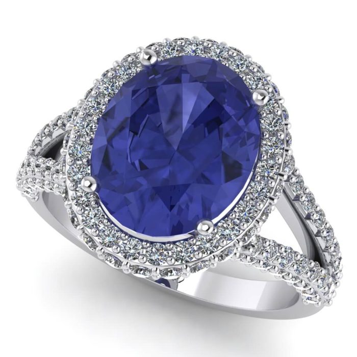 Inel din aur luxury cu tanzanit oval si diamante ES218