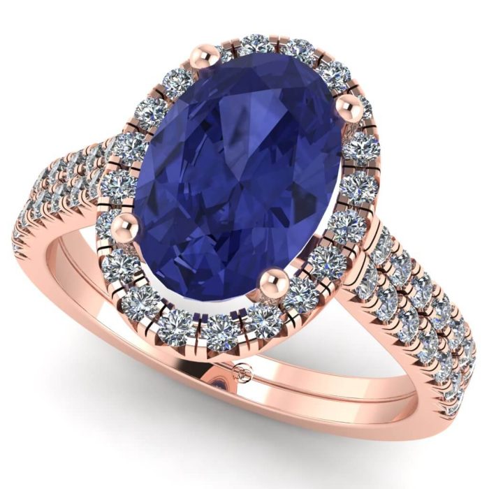 Inel din aur alb luxury cu tanzanit oval si diamante ES229