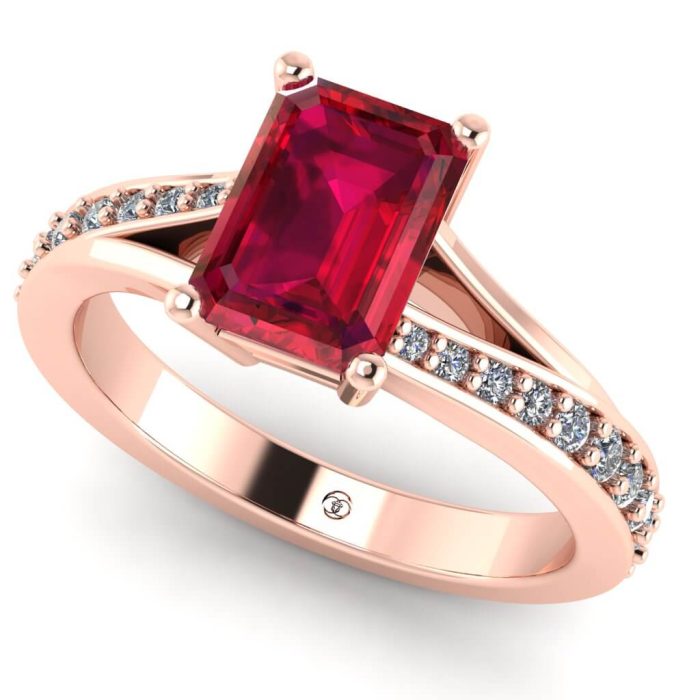 Inel logodna cu rubin emerald si diamante aur alb ES252