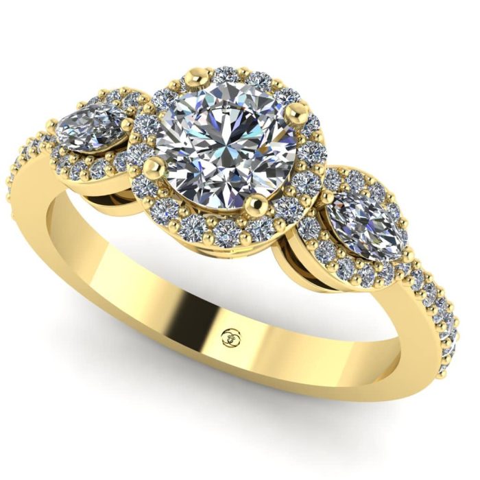 Inel logodna cu diamant rotund si diamante marquise din aur ES257