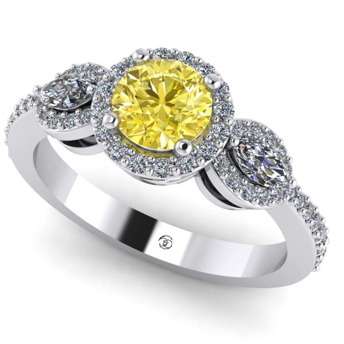 Inel logodna diamant galben si diamante din aur ES257